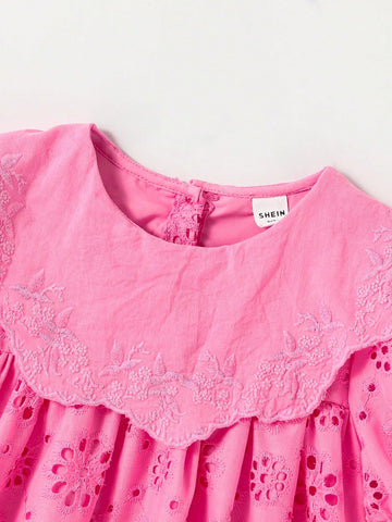 Young Girl Fashion Casual Burn-Out Embroidery Puff Sleeve Cute Dress