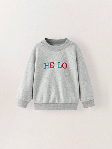 THE HAPPY LOOK Young Girl Grey Letter Print Basic Style Sweatshirt