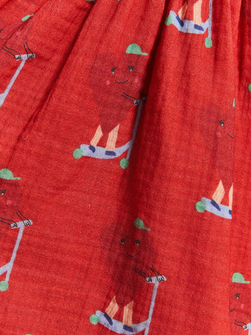 THE HAPPY LOOK Young Girl Sailing Ship Print Round Neck Lantern Sleeve Ruffle Splice Cute Dress