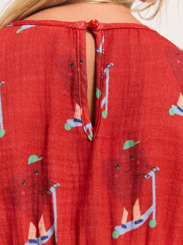 THE HAPPY LOOK Young Girl Sailing Ship Print Round Neck Lantern Sleeve Ruffle Splice Cute Dress