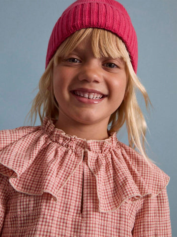 THE HAPPY LOOK Young Girl's Autumn Frill Trim Plaid Button-Up Casual Blouse