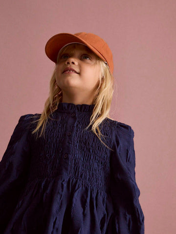 THE HAPPY LOOK Young Girls Blue Crinkle Ruffled Collar Puff Sleeve Flare Hem Casual Daily Dress, Autumn