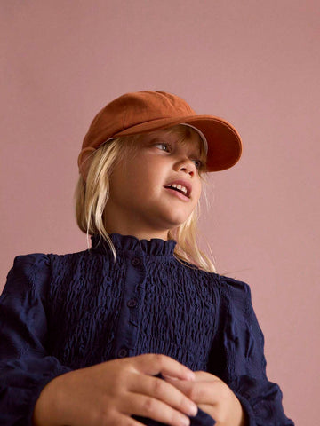 THE HAPPY LOOK Young Girls Blue Crinkle Ruffled Collar Puff Sleeve Flare Hem Casual Daily Dress, Autumn