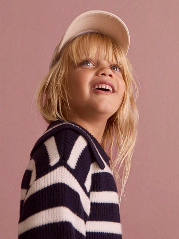 THE HAPPY LOOK Young Girls Blue Striped Turtleneck Long Sleeve Sweater, School Style For Autumn/Winter