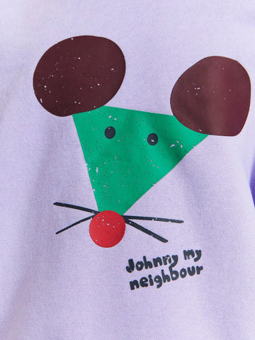 THE HAPPY LOOK Young Girls Casual Cute Mouse Graphic Crew Neck Drop Shoulder Long Sleeve Sweatshirts, Suitable For Autumn And Winter