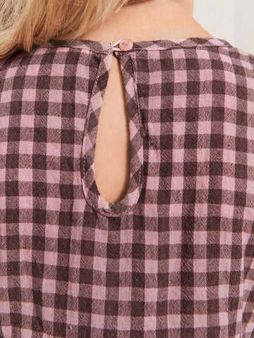 THE HAPPY LOOK Young Girls' Casual Plaid Puff Sleeve Loose Hem Dresses, Brown, Suitable For Autumn & Winter Vacation Style