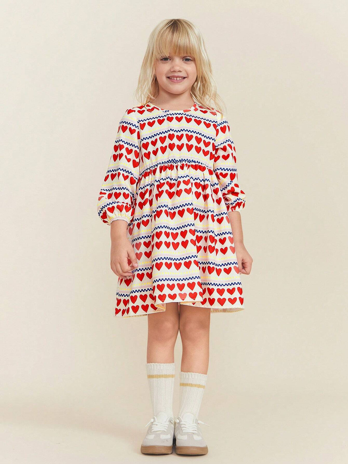 THE HAPPY LOOK Young Girl's Crew Neck Long Sleeve Allover Allover Print Casual Dress