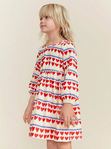 THE HAPPY LOOK Young Girl's Crew Neck Long Sleeve Allover Allover Print Casual Dress