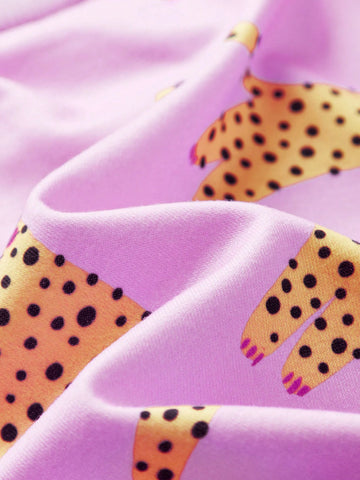 THE HAPPY LOOK Young Girls' Cute Animal Print Crew Neck Puff Sleeve Pink Knitted Sweatshirt