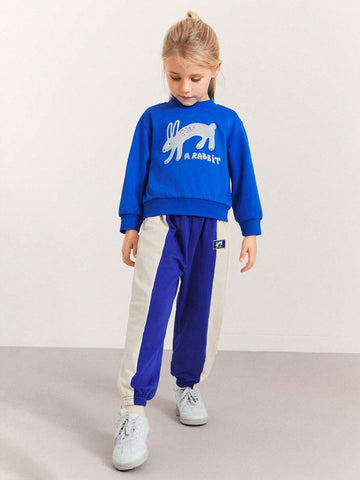 THE HAPPY LOOK Young Girls Cute Rabbit Print Loose Fit Raglan Long Sleeve Sweatshirts, Casual And Sporty