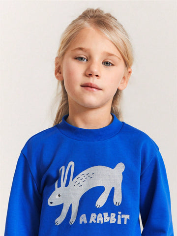THE HAPPY LOOK Young Girls Cute Rabbit Print Loose Fit Raglan Long Sleeve Sweatshirts, Casual And Sporty