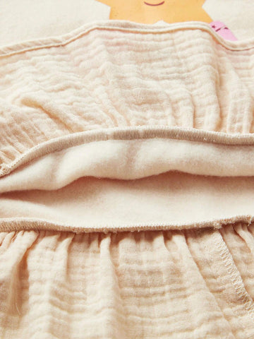 THE HAPPY LOOK Young Girls Cute Star Print Beige Drop Shoulder Sweatshirts With Ruffle Hem, Casual Everyday Whimsical Style
