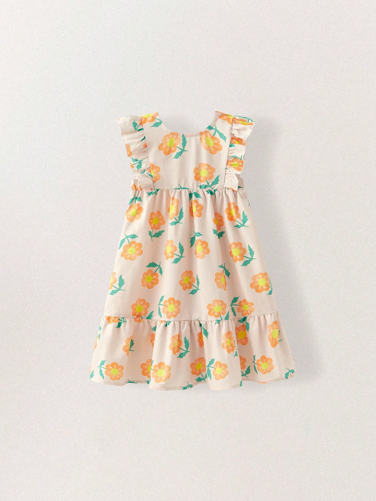 Young Girls Floral Print Ruffled Waist Elastic Dresses