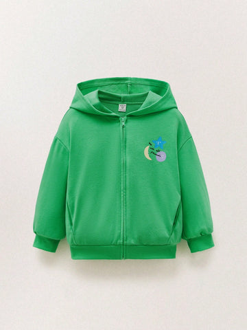 THE HAPPY LOOK Young Girls Green Star & Moon Print Hidden Pocket Hooded Long Sleeve Casual Sweatshirts, Suitable For Autumn & Winter