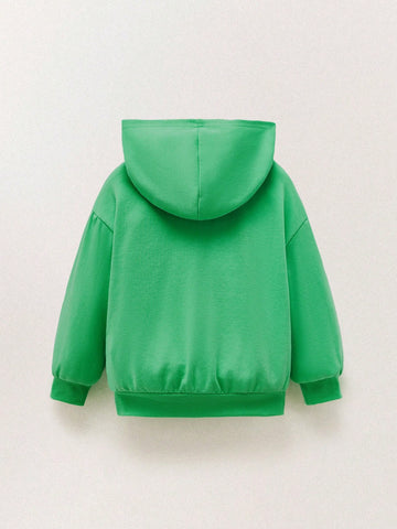 THE HAPPY LOOK Young Girls Green Star & Moon Print Hidden Pocket Hooded Long Sleeve Casual Sweatshirts, Suitable For Autumn & Winter