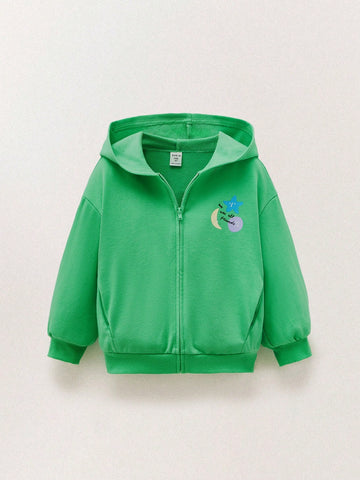 THE HAPPY LOOK Young Girls Green Star & Moon Print Hidden Pocket Hooded Long Sleeve Casual Sweatshirts, Suitable For Autumn & Winter