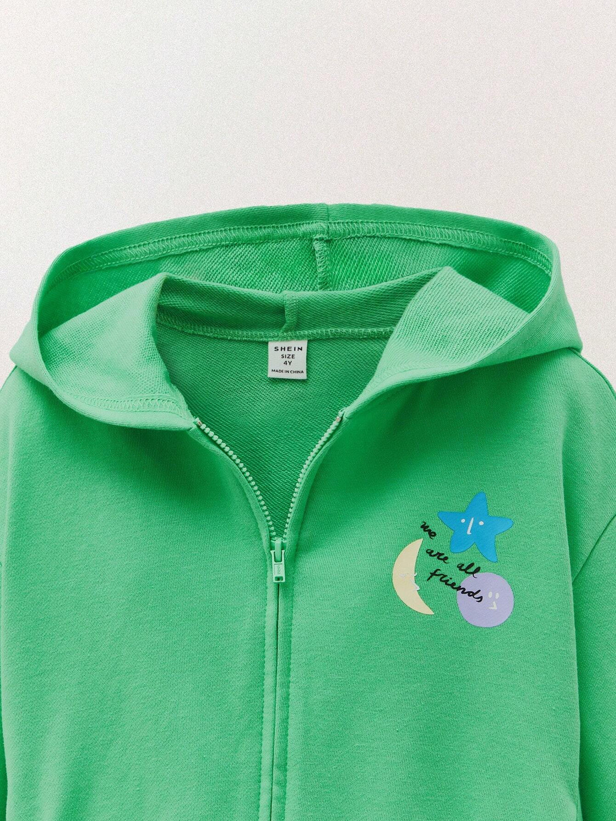 THE HAPPY LOOK Young Girls Green Star & Moon Print Hidden Pocket Hooded Long Sleeve Casual Sweatshirts, Suitable For Autumn & Winter