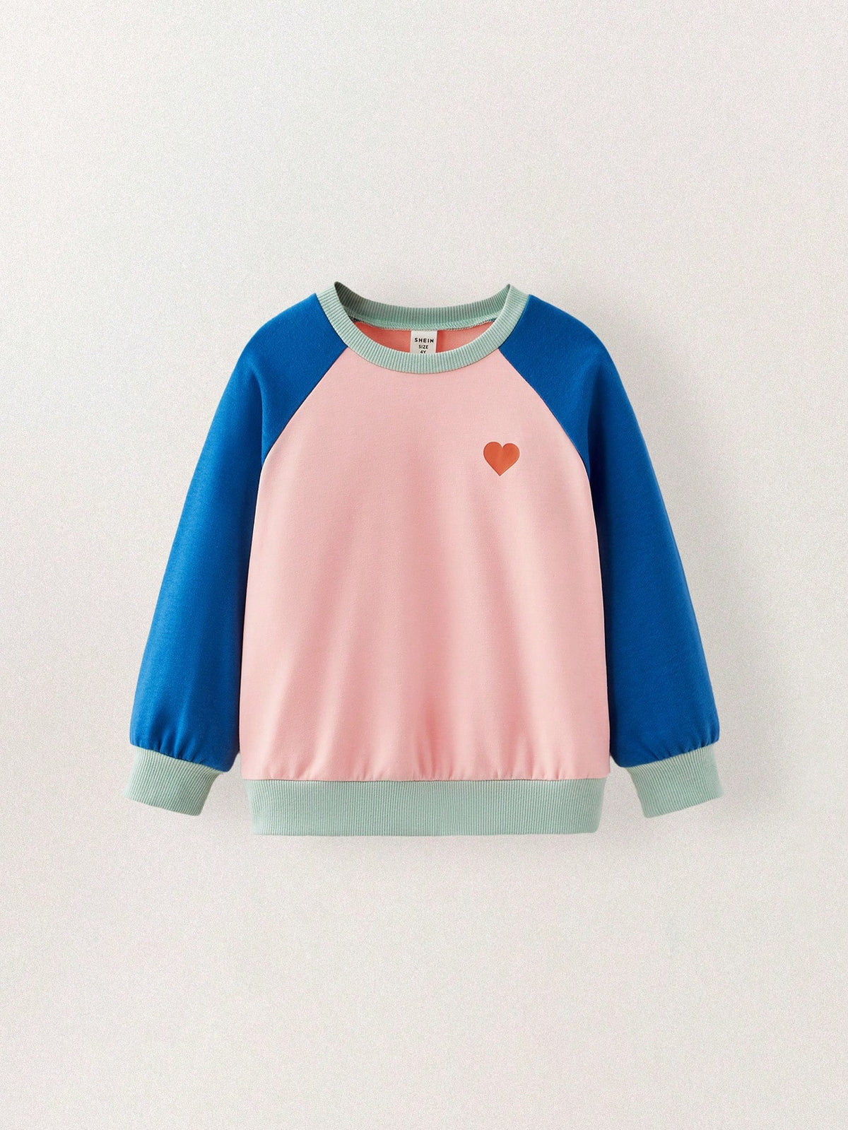 THE HAPPY LOOK Young Girls Heart Print Boxy Raglan Sleeve Crewneck Pink Knit Sweatshirts, Casual Daily Cute Style