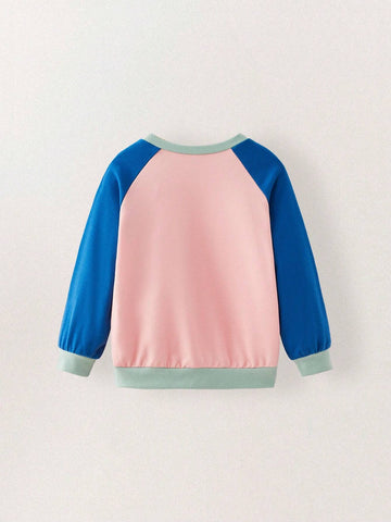 THE HAPPY LOOK Young Girls Heart Print Boxy Raglan Sleeve Crewneck Pink Knit Sweatshirts, Casual Daily Cute Style