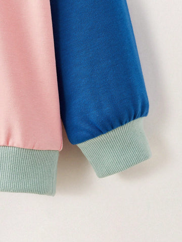 THE HAPPY LOOK Young Girls Heart Print Boxy Raglan Sleeve Crewneck Pink Knit Sweatshirts, Casual Daily Cute Style