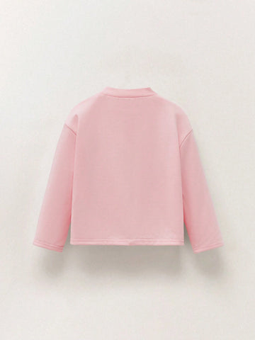 THE HAPPY LOOK Young Girls Letter Print Pink Dropped Shoulder Long Sleeve Casual Sweatshirt