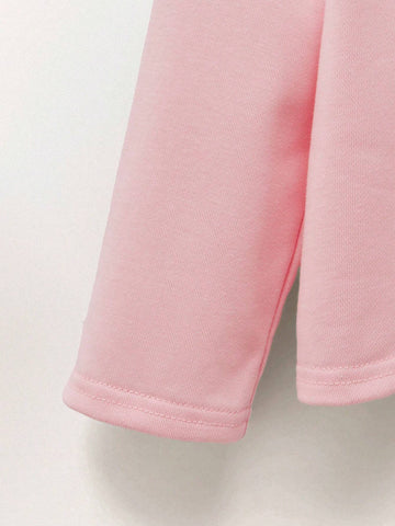 THE HAPPY LOOK Young Girls Letter Print Pink Dropped Shoulder Long Sleeve Casual Sweatshirt