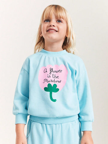 THE HAPPY LOOK Young Girls' Oversized Floral Print Round Neck Drop Shoulder Long Sleeve Sweatshirt, Casual Everyday Wear