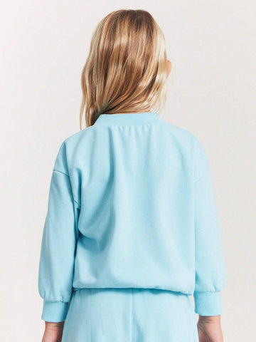 THE HAPPY LOOK Young Girls' Oversized Floral Print Round Neck Drop Shoulder Long Sleeve Sweatshirt, Casual Everyday Wear