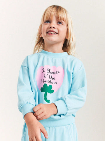 THE HAPPY LOOK Young Girls' Oversized Floral Print Round Neck Drop Shoulder Long Sleeve Sweatshirt, Casual Everyday Wear