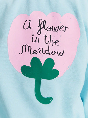 THE HAPPY LOOK Young Girls' Oversized Floral Print Round Neck Drop Shoulder Long Sleeve Sweatshirt, Casual Everyday Wear