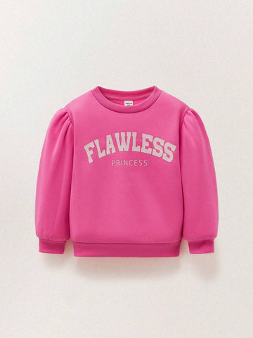 THE HAPPY LOOK Young Girls Pink English Letter Print Crew Neck Long Sleeve Casual Sports Sweatshirts