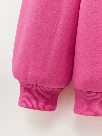 THE HAPPY LOOK Young Girls Pink English Letter Print Crew Neck Long Sleeve Casual Sports Sweatshirts