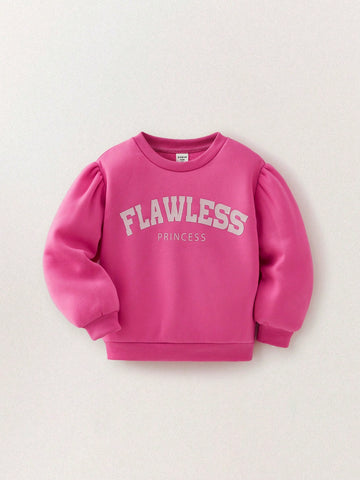 THE HAPPY LOOK Young Girls Pink English Letter Print Crew Neck Long Sleeve Casual Sports Sweatshirts