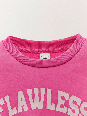 THE HAPPY LOOK Young Girls Pink English Letter Print Crew Neck Long Sleeve Casual Sports Sweatshirts