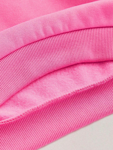 THE HAPPY LOOK Young Girls Pink English Letter Print Crew Neck Long Sleeve Casual Sports Sweatshirts