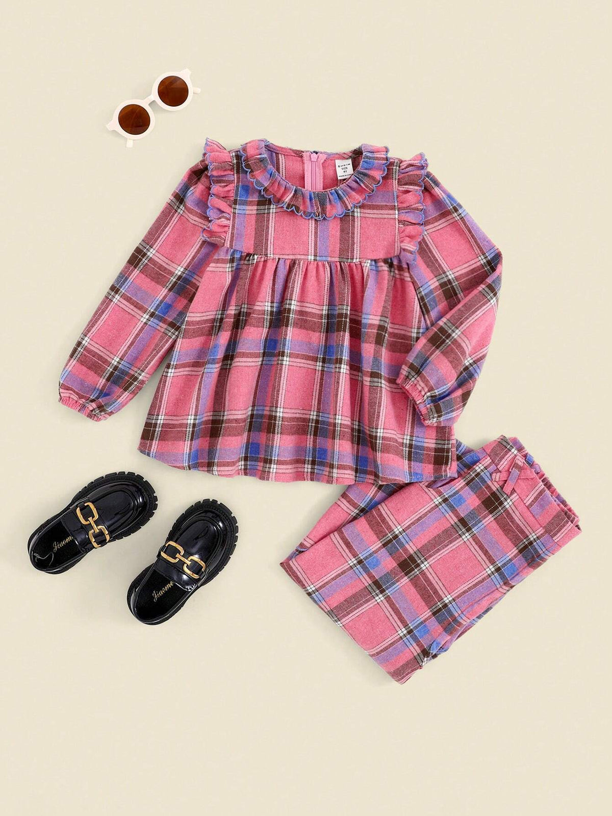 THE HAPPY LOOK Young Girls Pink Ruffled Collar Long Sleeve Casual Blouse For Fall & Winter
