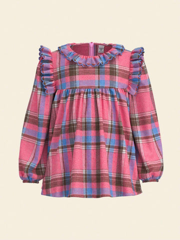 THE HAPPY LOOK Young Girls Pink Ruffled Collar Long Sleeve Casual Blouse For Fall & Winter