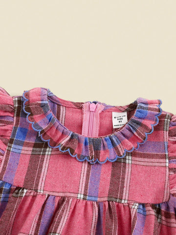 THE HAPPY LOOK Young Girls Pink Ruffled Collar Long Sleeve Casual Blouse For Fall & Winter