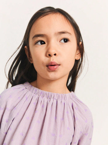 THE HAPPY LOOK Young Girls' Plaid Jacquard Off Shoulder Puff Sleeve A-Line Loose Dress, Vacation Style, Spring