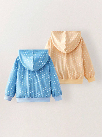 THE HAPPY LOOK Young Girl's Polka Dot Print Long Sleeve Zip Up Hooded Sweatshirt And Casual 2-Piece Set, Autumn/Winter