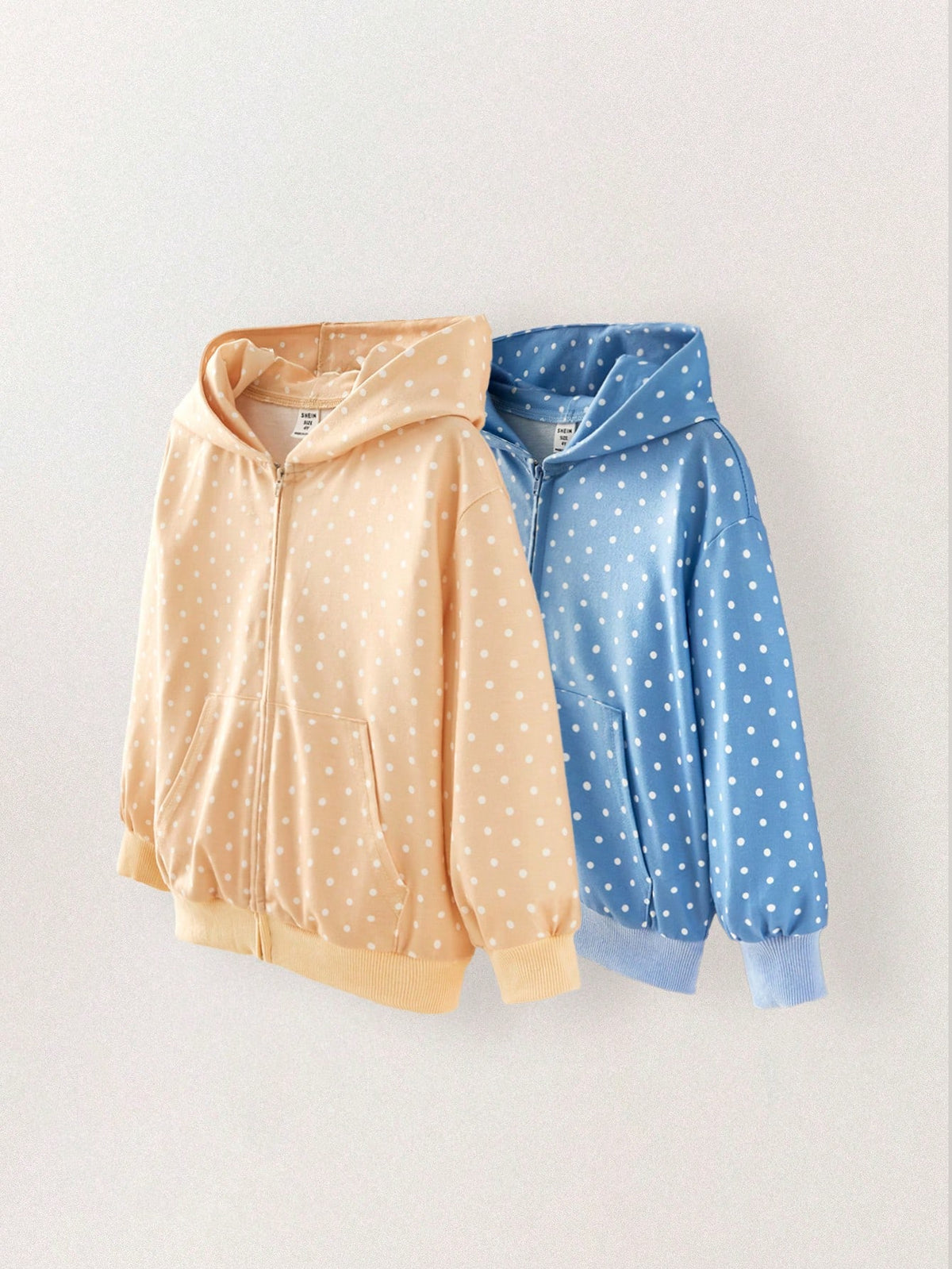 THE HAPPY LOOK Young Girl's Polka Dot Print Long Sleeve Zip Up Hooded Sweatshirt And Casual 2-Piece Set, Autumn/Winter