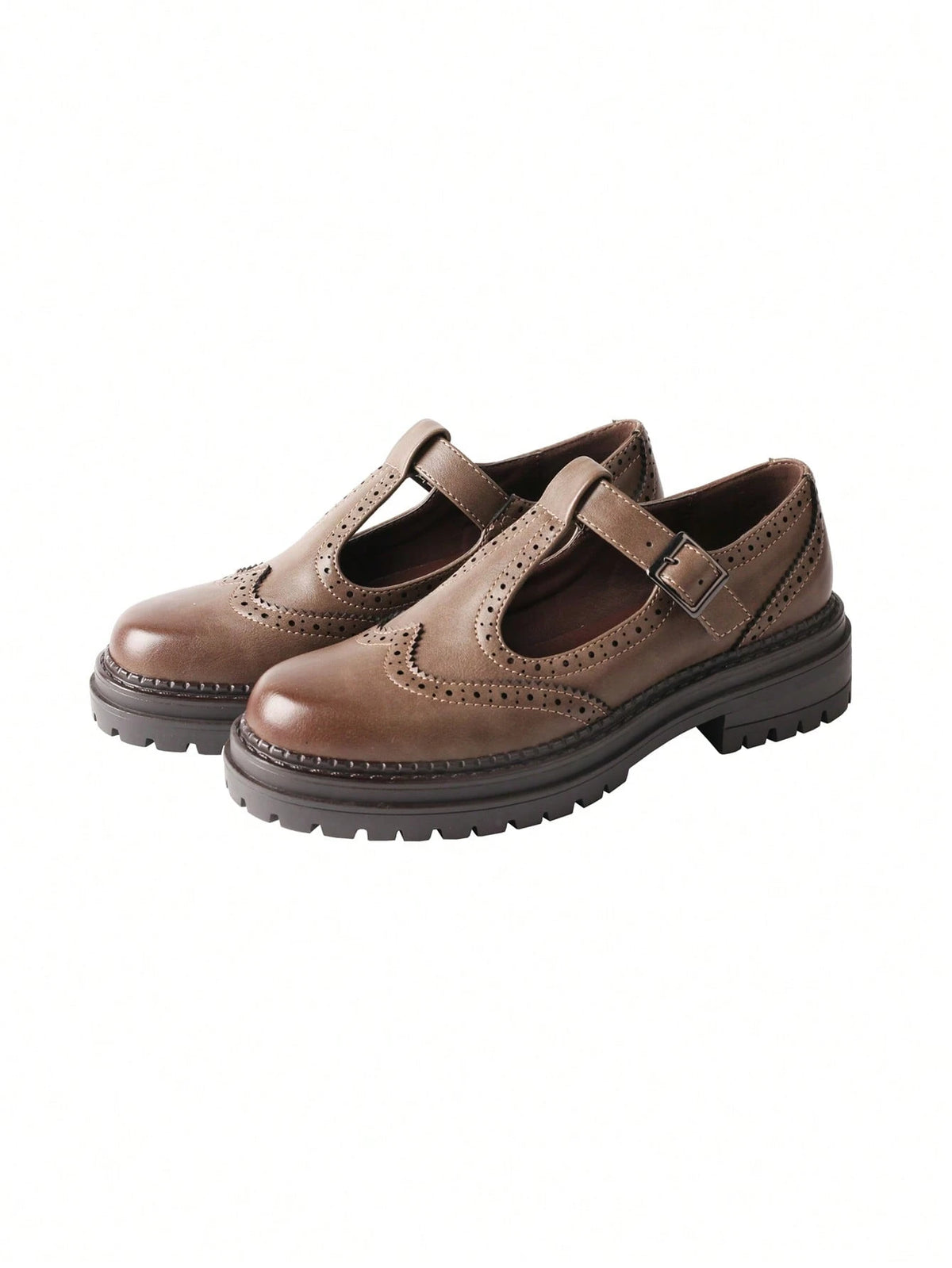 Pair Women's Retro Fashion Casual Brogue Embroidered T-Strap Mary Jane Platform Loafers