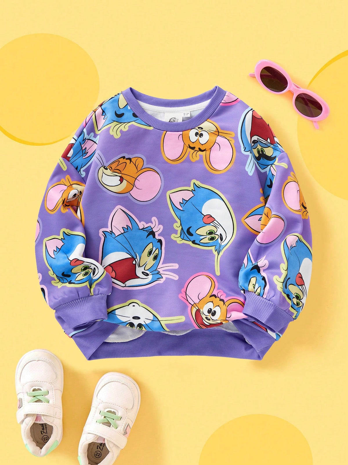 Young Girl Cartoon Print Casual Cute Crew Neck Sweatshirt