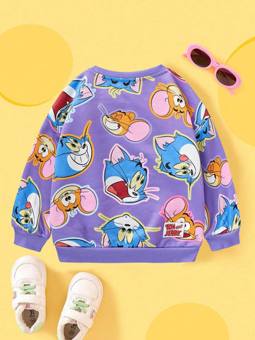 Young Girl Cartoon Print Casual Cute Crew Neck Sweatshirt