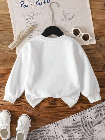 Young Girl Casual Long Sleeve Crew Neck Cat Print Sweatshirt, Suitable For Autumn/Winter