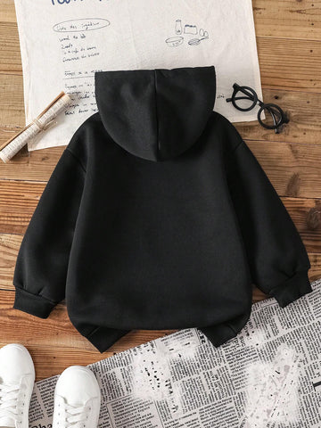 Young Girl Casual Pattern Long Sleeve Hooded Sweatshirt, Suitable For Autumn/Winter