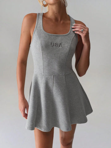 TRNVIE Minimalist Letter Embroidered Sleeveless Mini Dress
