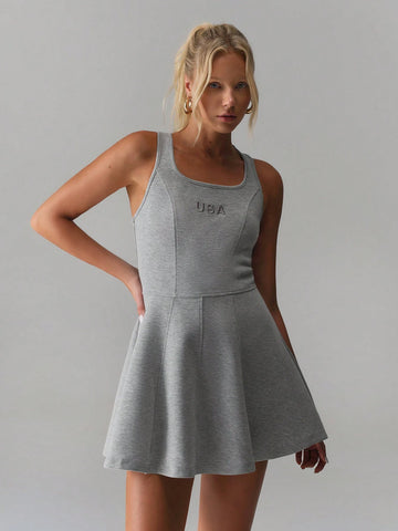 TRNVIE Minimalist Letter Embroidered Sleeveless Mini Dress