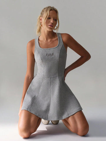 TRNVIE Minimalist Letter Embroidered Sleeveless Mini Dress