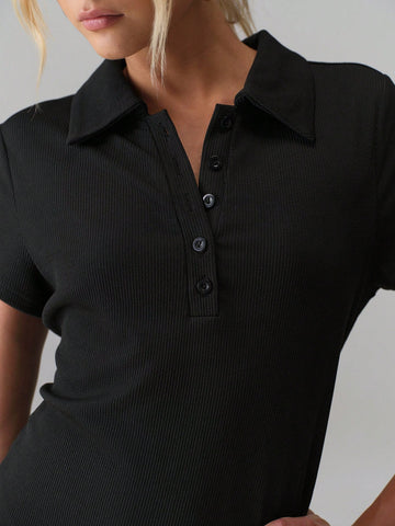 TRNVIE Solid Color Lapel Button Waist A-Line Knee-Length Short Dress For Women